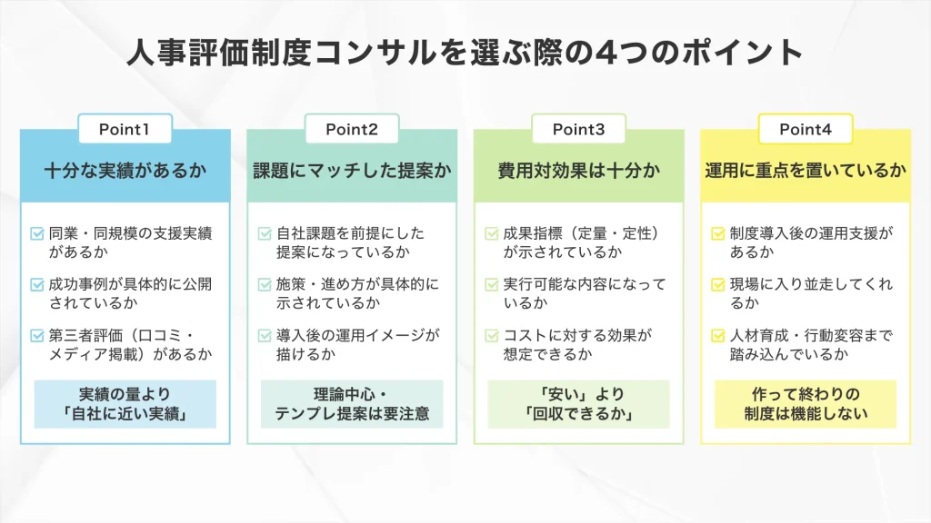 人事評価制度コンサルティング会社を選ぶ4つの比較ポイント