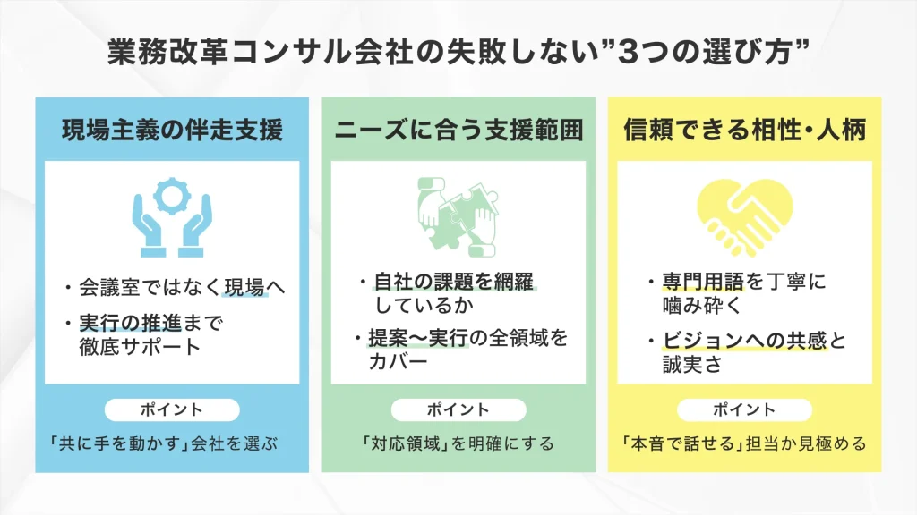 業務改革コンサル会社選びに失敗しない3つの選び方