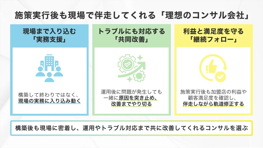 施策実行後も現場で伴走してくれる「理想のコンサル会社」